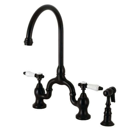 Kingston Brass Bridge Kitchen Faucet with Brass Sprayer, Matte Black KS7790BPLBS